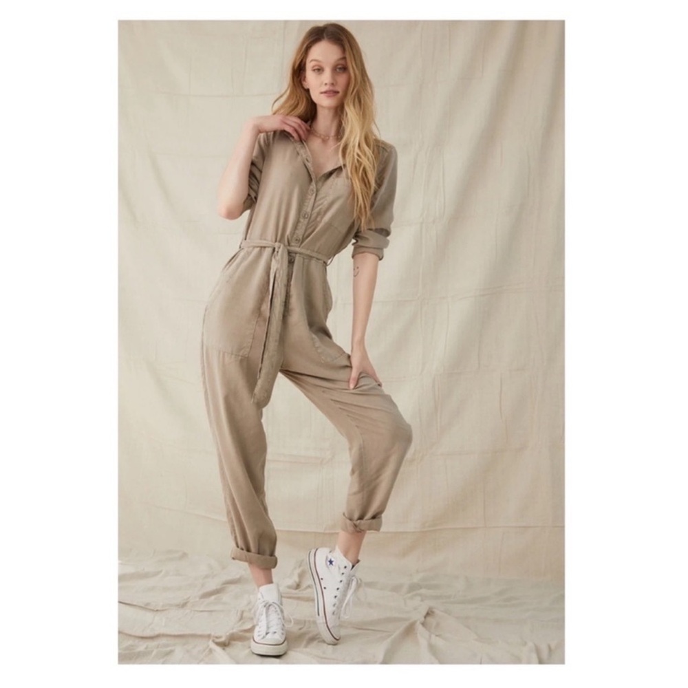 New! BELLA DAHL Belted Tencel Utility Jumpsuit in  Taupe